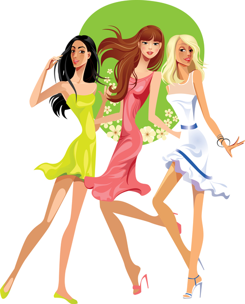Three glamour girls vector