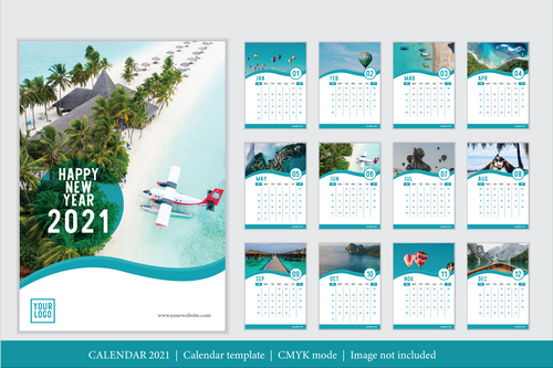 Tourist attractions background 2021 calendar vector