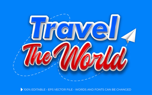 Travel 3d editable text style effect vector