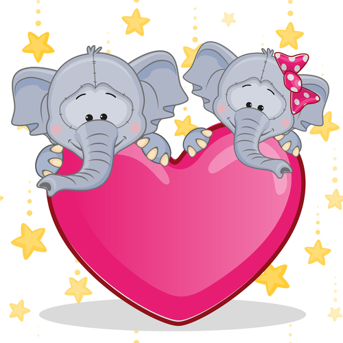 Two elephants and hearts vector