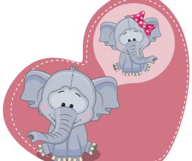 Two elephants in hearts background vector