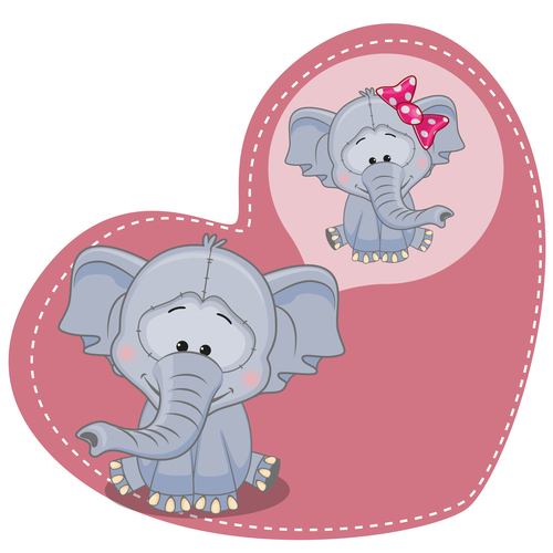 Two elephants in hearts background vector
