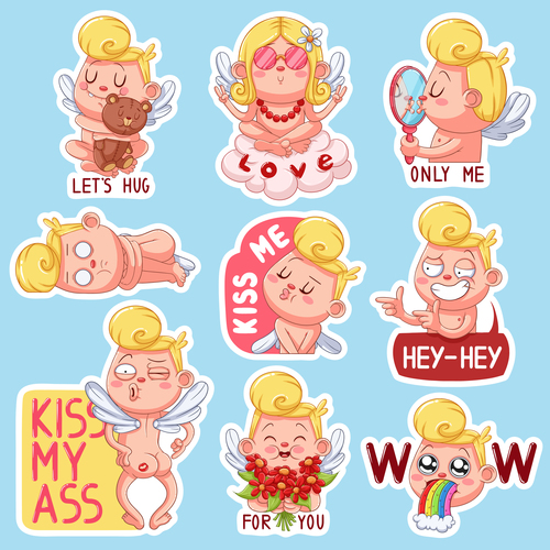 Valentines day funny stickers vector