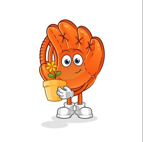 Watching flowers baseball glove cartoon icon vector