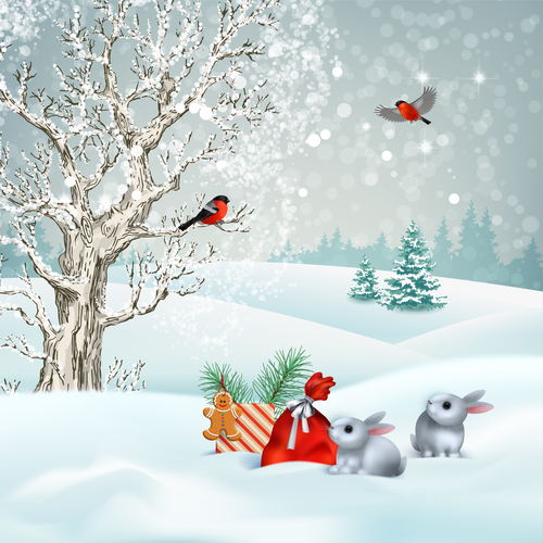 Winter snow scene illustration vector free download