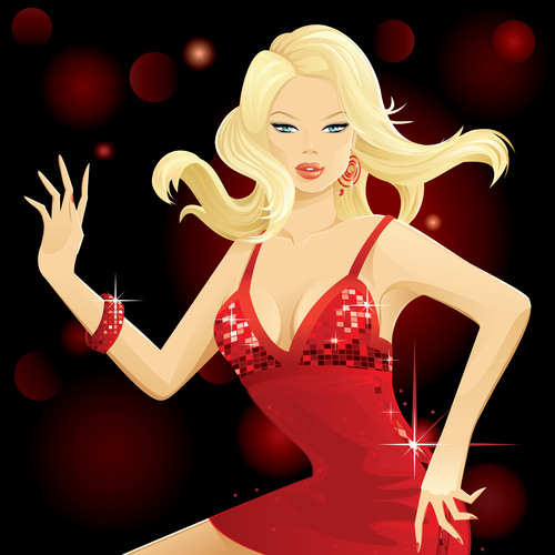 Woman in red evening dress vector