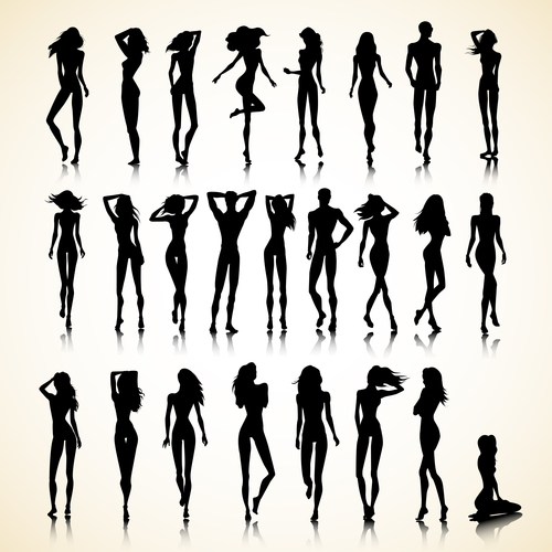 Young energetic female silhouette character vector