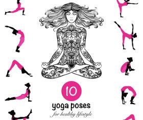 10 yoga poses for healthy vector