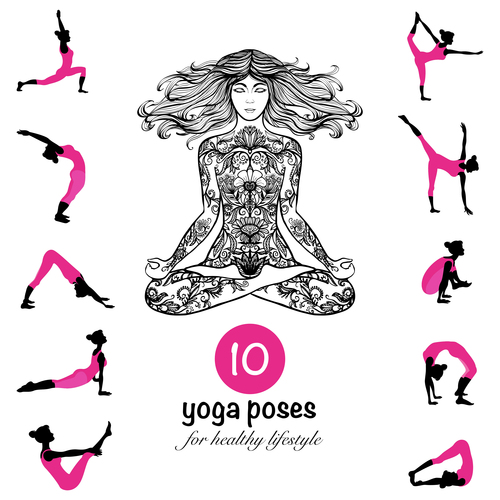 10 yoga poses for healthy vector