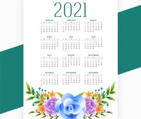 2021 calendar design in flower style theme vector