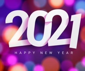 2021 happy new year background with bokeh lights vector