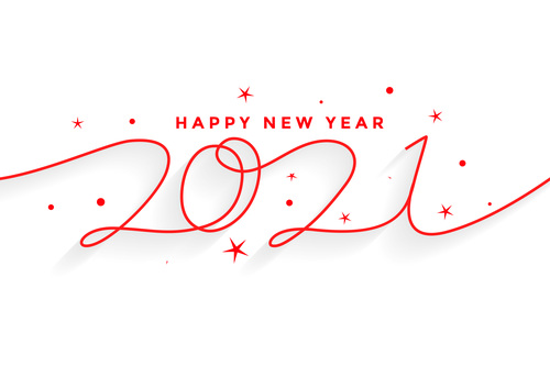2021 happy new year line style lettering background vector