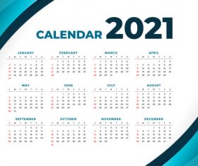 2021 modern calendar with curve shape vector