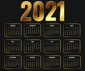 2021 new year calendar in golden shiny style design vector