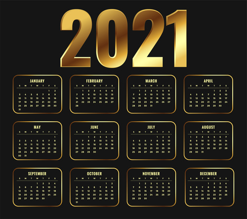 2021 new year calendar in golden shiny style design vector