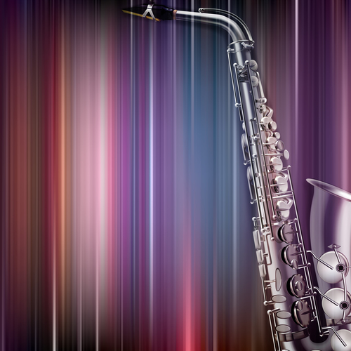 Abstract blue music background with saxophone vector