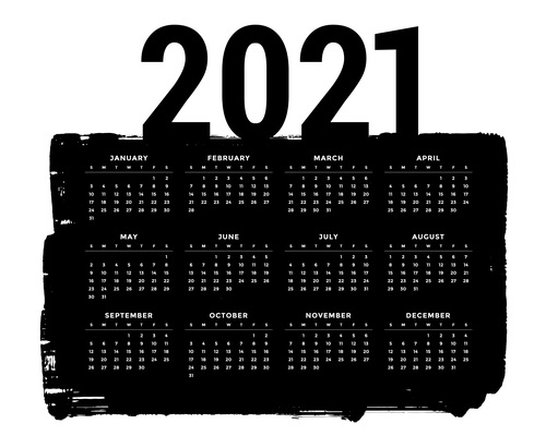 Abstract grunge style black 2021 calendar design template vector