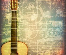 Abstract grunge vintage background with guitar vector