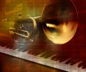 Abstract grunge vintage sound background with trumpet and piano vector