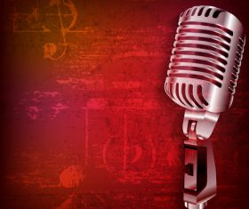Abstract red grunge sound background with retro microphone vector