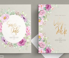 Beautiful watercolor flowers wedding cards vector