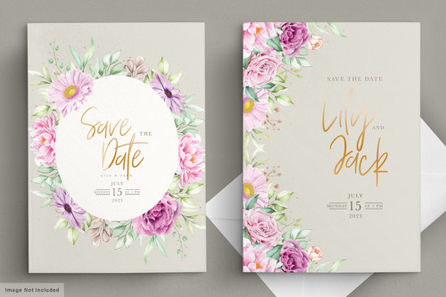 Beautiful watercolor flowers wedding cards vector