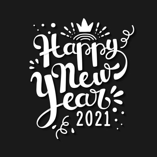 Black background white font new year greeting card vector