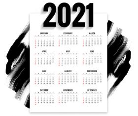 Black watercolor brush stroke 2021 new year calendar vector