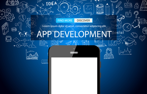 Blue background app development information vector