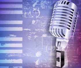 Blue grunge piano background with retro microphone vector