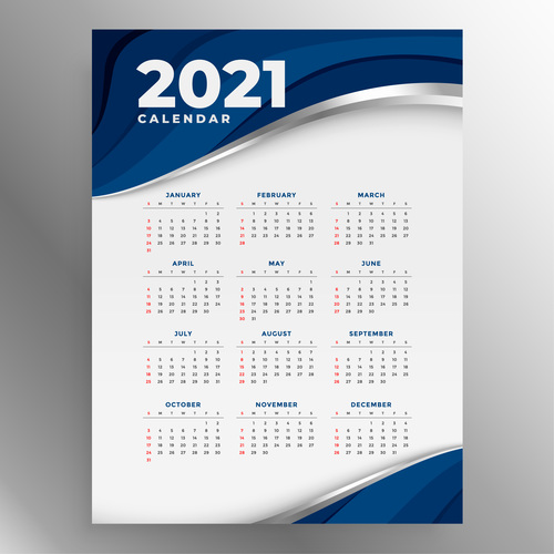 Blue stripes 2021 new year calendar vector