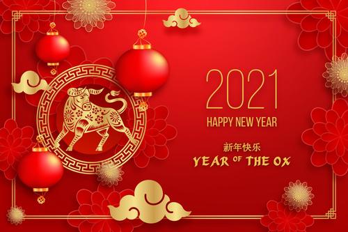 Bright red background new year card vector