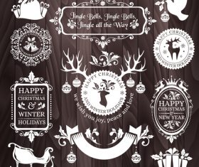 Brown background christmas badges frame vector