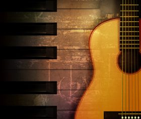 Brown grunge music background with acoustic guitar vector