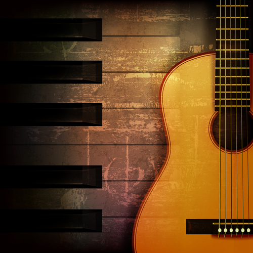 Brown grunge music background with acoustic guitar vector