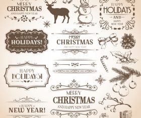 Calligraphic set christmas vector