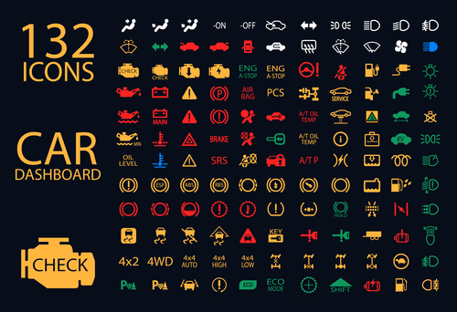 Car dashboard icon set vector