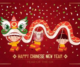 Children lion dance chinese new year greeting card vector