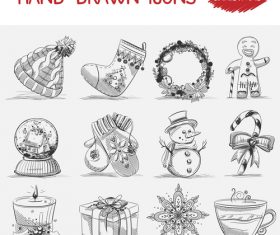 Christmas hand drawn icons vector