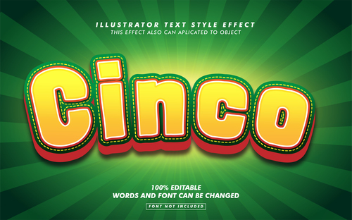 Cinco illustrator text style effect vector