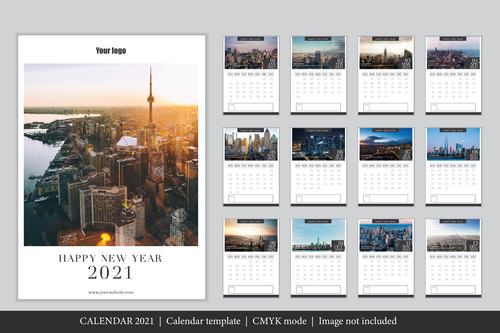 City background 2021 calendar template vector