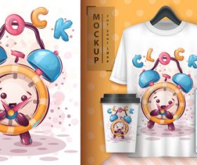 Clock illustrator and merchandising mockup print t-shirt vector