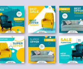 Colorful fabric sofa promotional flyer vector