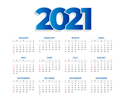 Concise 2021 new year calendar vector