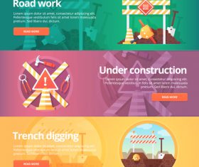 Construction warning flat banner set vector