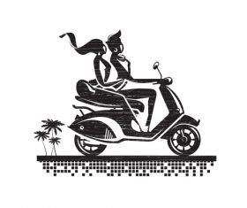Couple riding scooter for ride vector