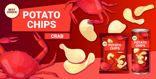 Crab potato chips vector