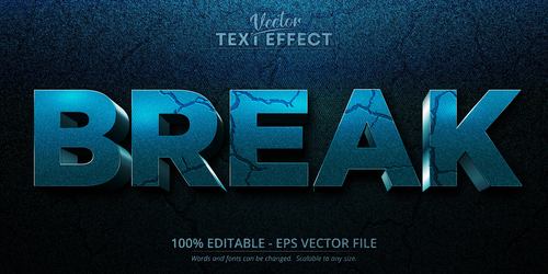 Dark blue crack 3d editable text style effect vector
