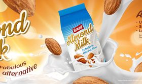 Delicious almond milk advertising vector
