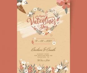 Floral heart-shaped Valentines Day postcard vector
